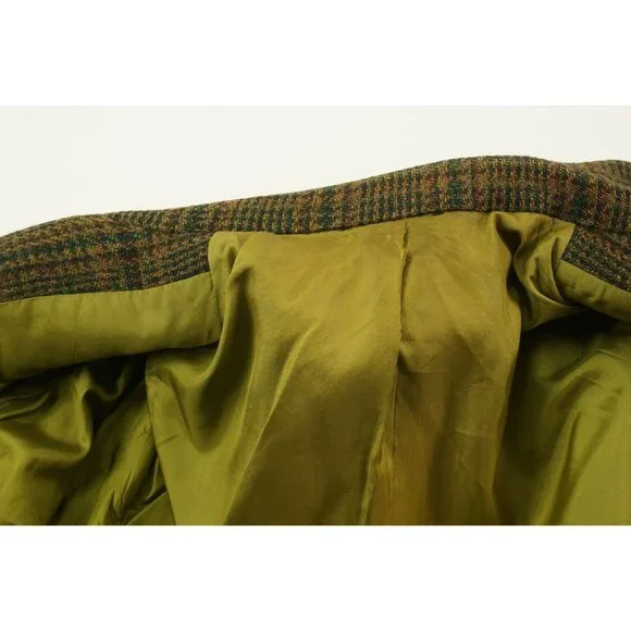 Vintage 1950s Penneys x Harris Tweed 42R Green Orange Shadow Plaid Sport Coat